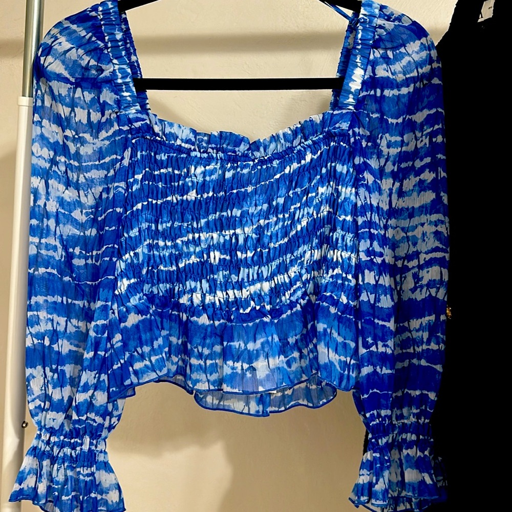 ZARA Blue Tie-Dye Square Neck Blouse - BRAND NEW